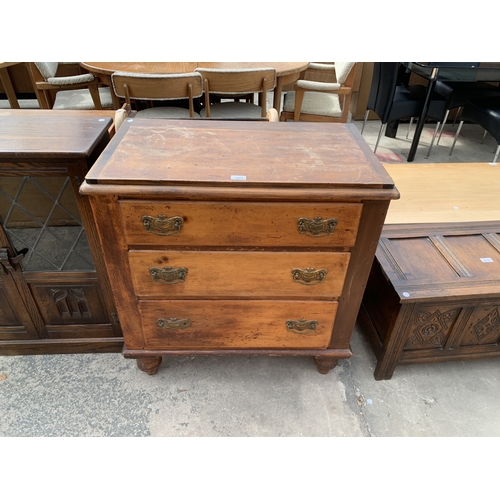 A LATE VICTORIAN PINE AND BEECH CHEST OF THREE DRAWERS, 32" ...