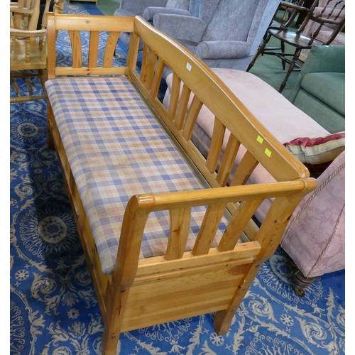 Pine framed window settee, width 150 cm