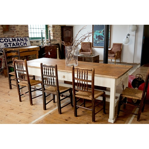A WHITE-PAINTED AND SCRUBBED PINE FARMHOUSE KITCHEN TABLE A ...
