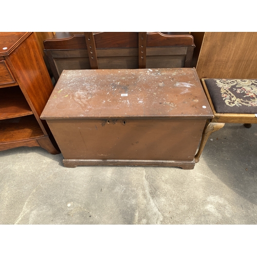 A VICTORIAN PINE BLANKET CHEST WITH CANDLE BOX, 35" WIDE
