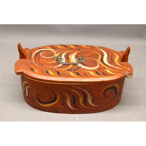 Scandinavian bentwood pine oval box, decorated with scrollwo...