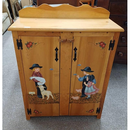 PINE 2 DOOR CABINET WITH PAINTED CLASSICAL CHILDREN DECORATI...