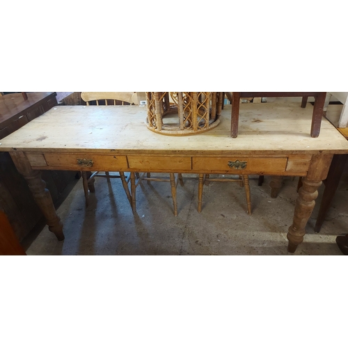 A 1.82m Victorian pine scullery table with two drawers, set ...