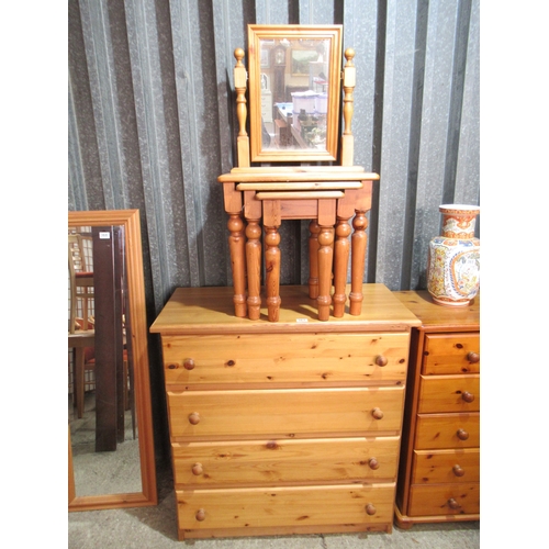 4 drawer pine chest, nest of tables etc