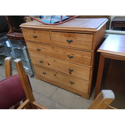 PINE CHEST OF TWO SHORT AND THREE LONG DRAWERS