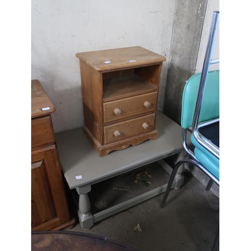 PAINTED COFFEE TABLE; PINE BEDSIDE CHEST
