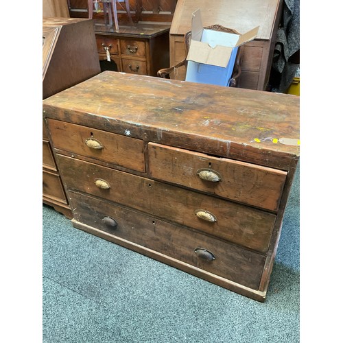 A Victorian pine chest of two short over three long drawers