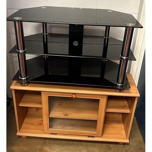 2 X TV UNITS IN PINE & GLASS
