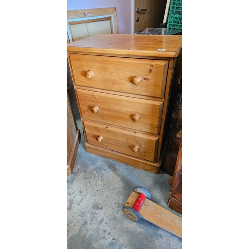 Pine three drawer chest of drawers