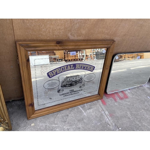 A WATNEYS PINE FRAMED ADVERTISING MIRROR, 20" X 21"