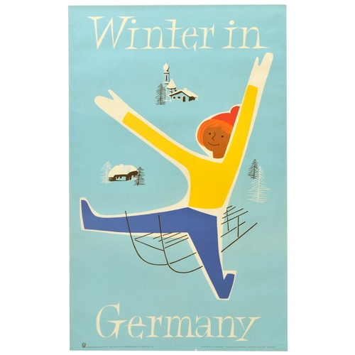 Travel Poster Winter In Germany Sledge. Original travel post...