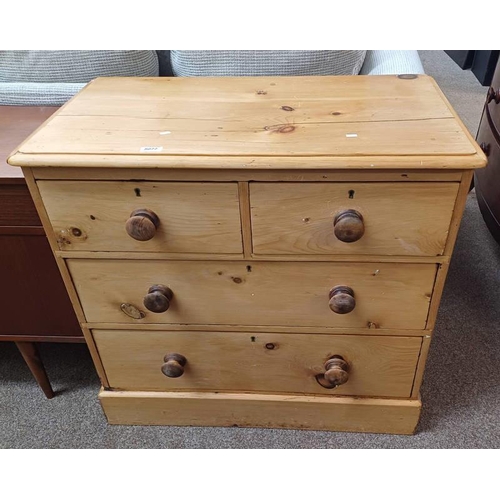 19TH CENTURY PINE CHEST OF 2 SHORT OVER 2 LONG DRAWERS ON PL...
