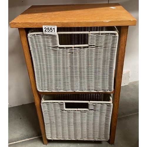 Pine frame storage unit with wicker storage baskets