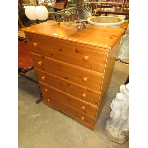 Pine Chest of 5 Drawers, 82x44x107cm h