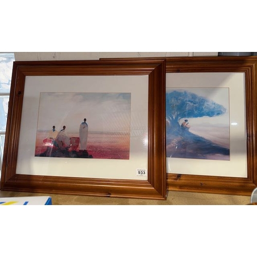 Pair of Large Pine Framed Tribal Style Prints