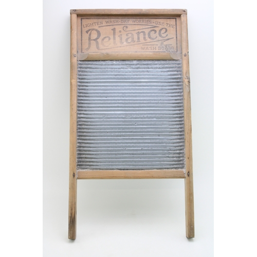 A 1940s 'Reliance' wash board, pine frame with corralled alu...