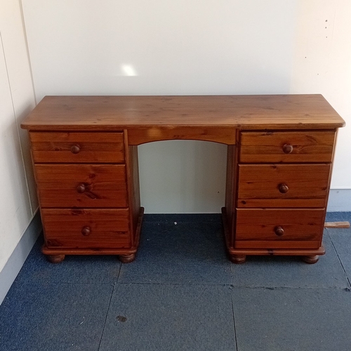 Late 20th century pine pedestal kneehole dressing table, fit...