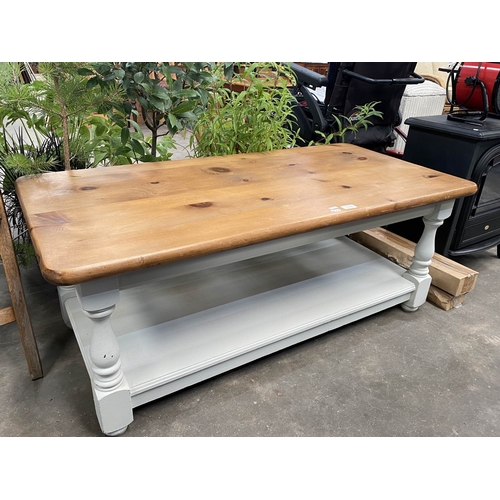 Painted pine coffee table 48H 121W 60D