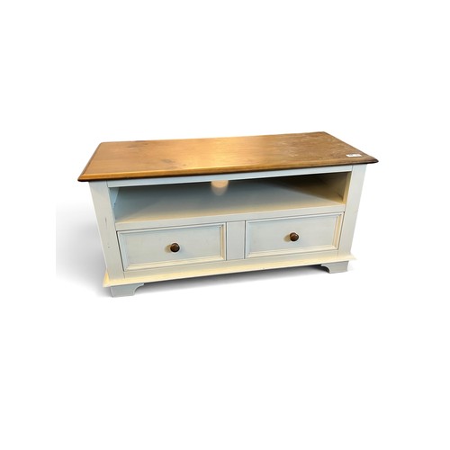 Painted Pine TV / Media Unit with Natural Pine Top & Two Dra...