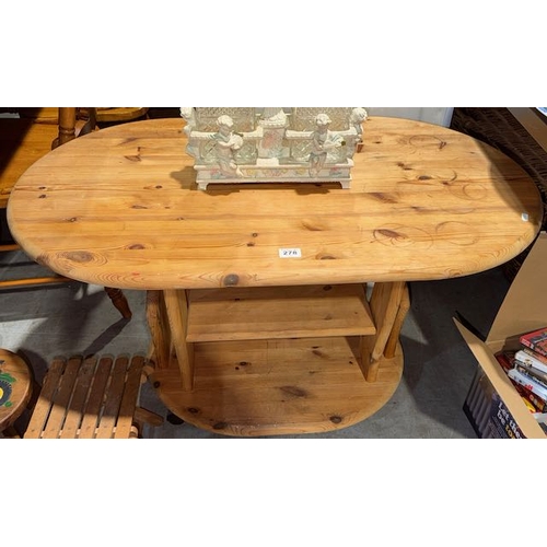 Solid Pine Mobile Oval Table On Castors - Approx 42" x 25" x...