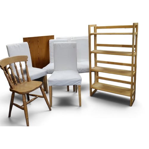 A pine kitchen chair;   a four tier bookcase, 126c...