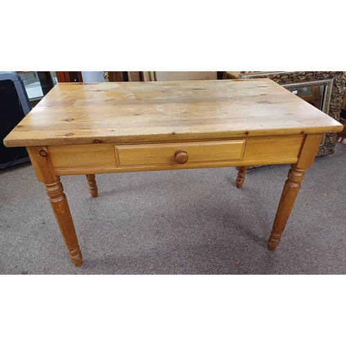 PINE RECTANGULAR KITCHEN TABLE WITH SINGLE DRAWER ON TURNED ...