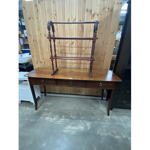 Mahogany effect console table 74H 151W 49D & a stained pine ...