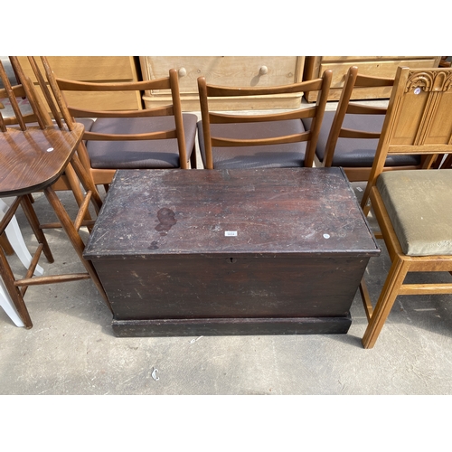 A VICTORIAN PINE BLANKET CHEST WITH CANDLE BOX, 35" WIDE