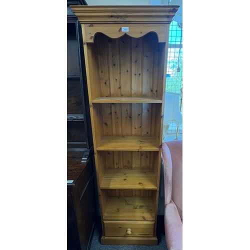 Pine open fronted four shelf bookcase with single base drawe...