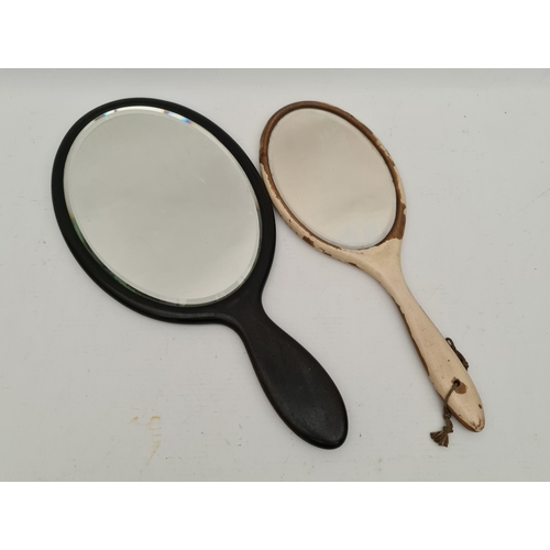Antique Hand Mirrors One Ebony With Bevelled Glass One Paint...
