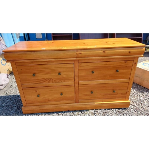 PINE CHEST OF 6 DRAWERS ON PLINTH BASE - 151 CM LONG