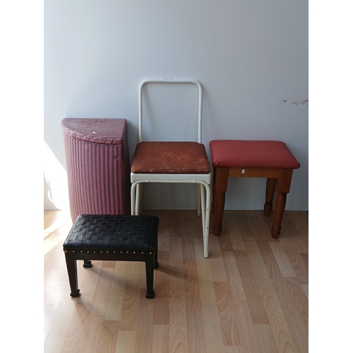 A group of domestic seating and storage, comprising a painte...
