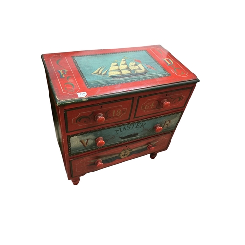 A small Victorian pine chest of drawers, later painted with ...