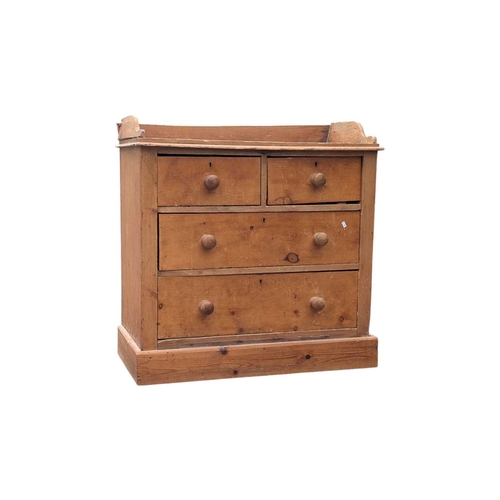 Early 20th century pine chest of drawers. Rectangular form w...