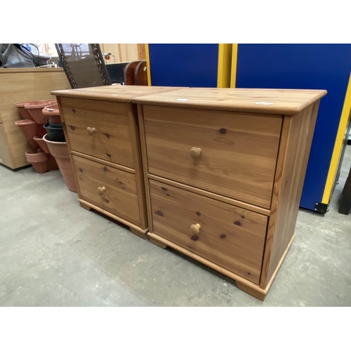 Pair of pine two drawer bedside chests 62H 53W 37D