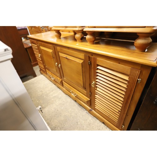 Pine media unit with discreet speaker storage