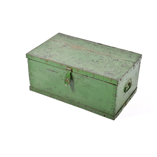 A green painted pine trunk with metal handles and clasp. H30...