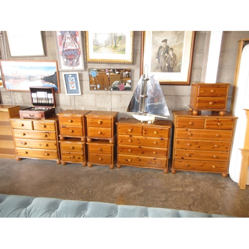 Range of 3 Pine Chests of Drawers and 5 Bedside Chests