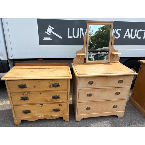 TWO VICTORIAN PINE CHEST OF DRAWERS - ONE WITH MIRROR82 ...