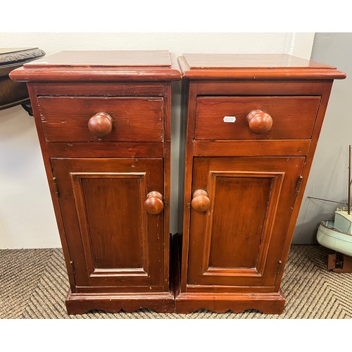 Pair of pine bedside cabinets fitted single drawer and cupbo...