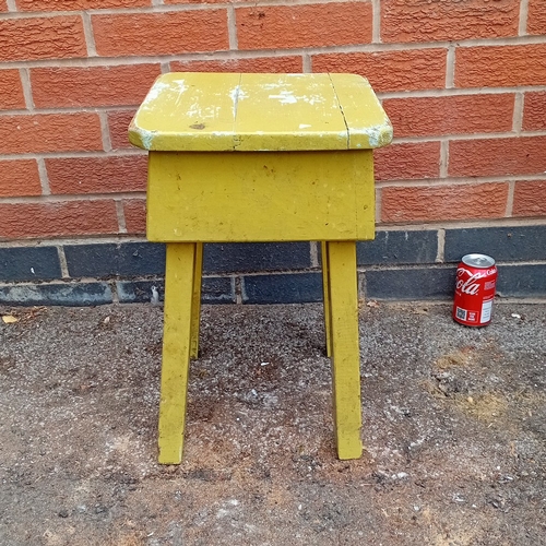 Painted pine stool , the planked seat with rounded corners o...