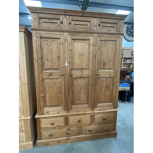 Pine three door/five drawer wardrobe 228H 157W 55D