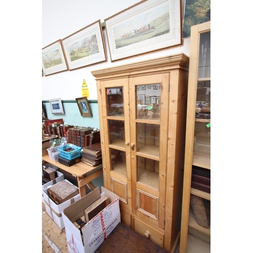 Pine display cabinet with 2 drawers to base, glass fronted d...