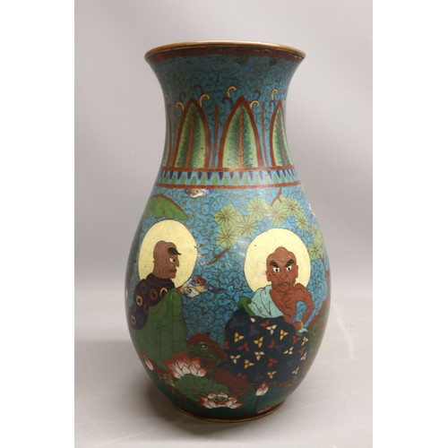 Japanese Meiji cloisonne baluster vase, depicting Shinto kam...