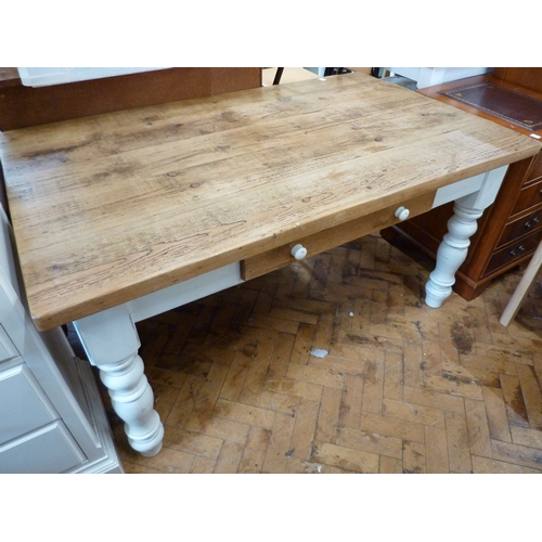 Rustic pine top painted base farmhouse kitchen table ( 60" x...