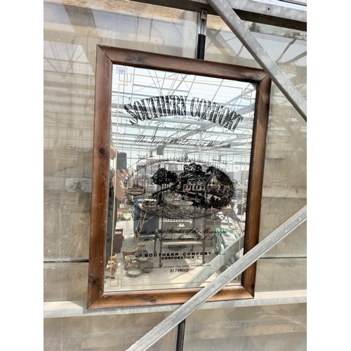 A PINE FRAMED MONOGRAMED SOUTHERN COMFORT PUB MIRROR