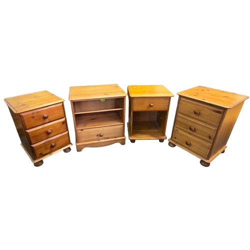 Four assorted pine bedside cabinets and chests of drawers co...