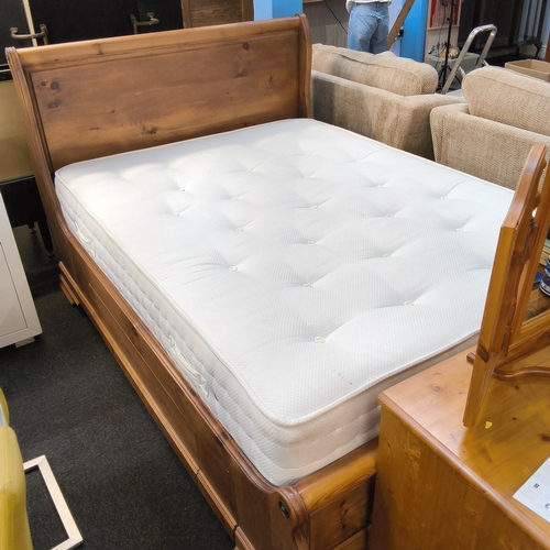 A Pine Sleigh bed, with mattress