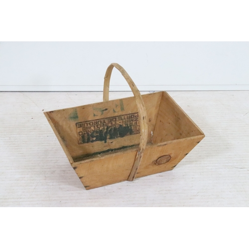French pine trug with bentwood handle, 35cm long