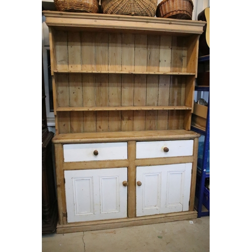 Victorian painted pine dresser, having open plate rack upon ...